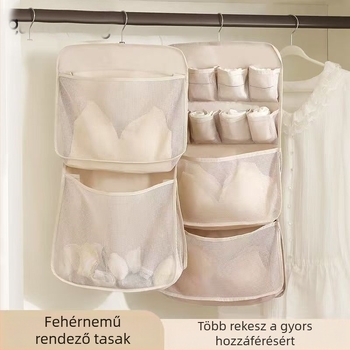 Hálós fehérnemű- és zokni tároló táska, falra szerelhető, fúrás nélkül