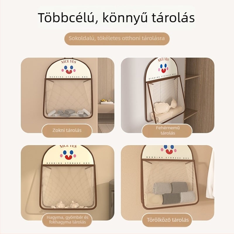 Fali hálós tároló táska fehérneműk, zoknik, magazinok és ruházat tárolására