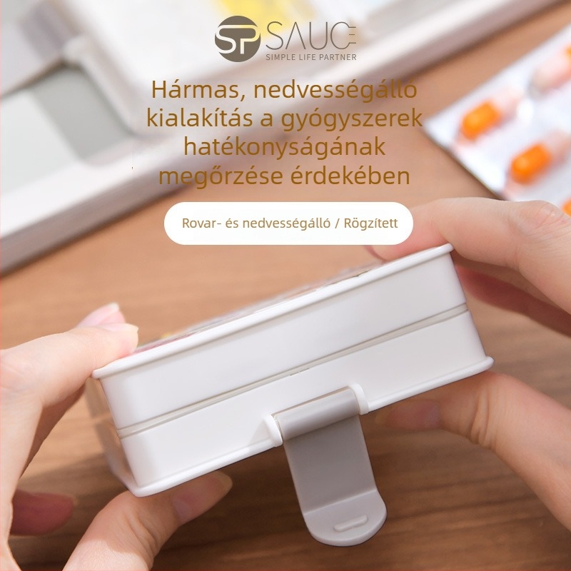 Könyv-stílusú gyógyszeres doboz, hordozható heti osztó rekesz tabletták és kapszulák számára