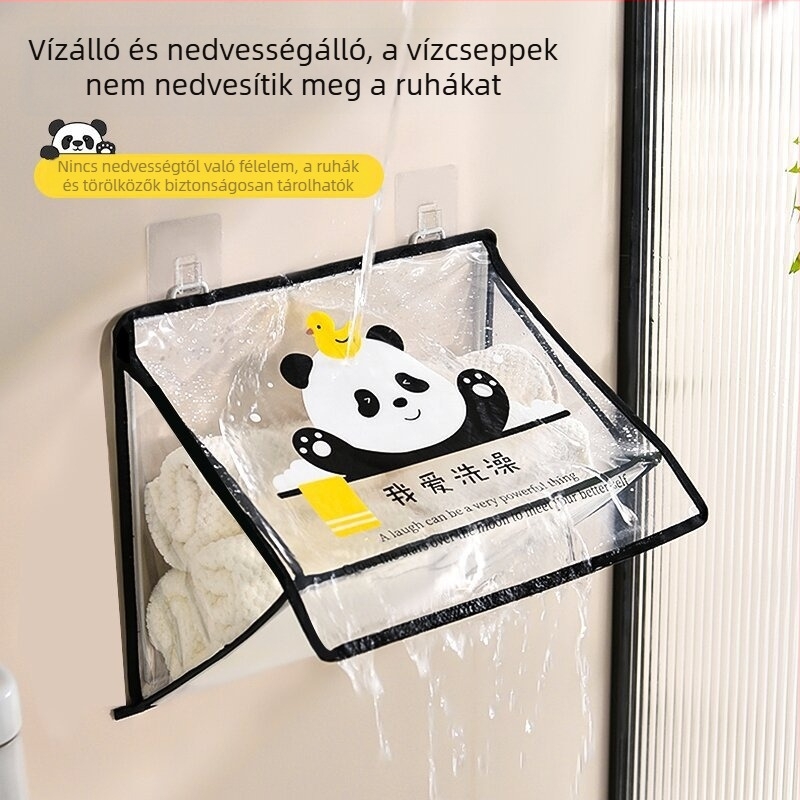 Karikatúra-stílusú, átlátszó falra szerelhető tárolótáska fürdőszobába és zuhanyzóba, vízálló ruhatároló