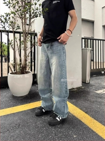 Férfi vintage farmernadrág villám mintával, lazán szabott, egyenes szárú, hosszú denim nadrág