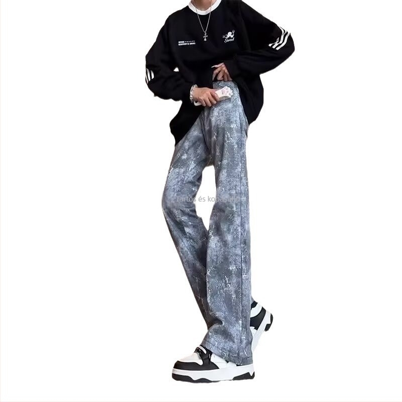 Férfi farmernadrág tavasz–ősz, lazán szabott, egyenes szárú, nehéz kopású, vintage denim, mindennapi viselet, fekete