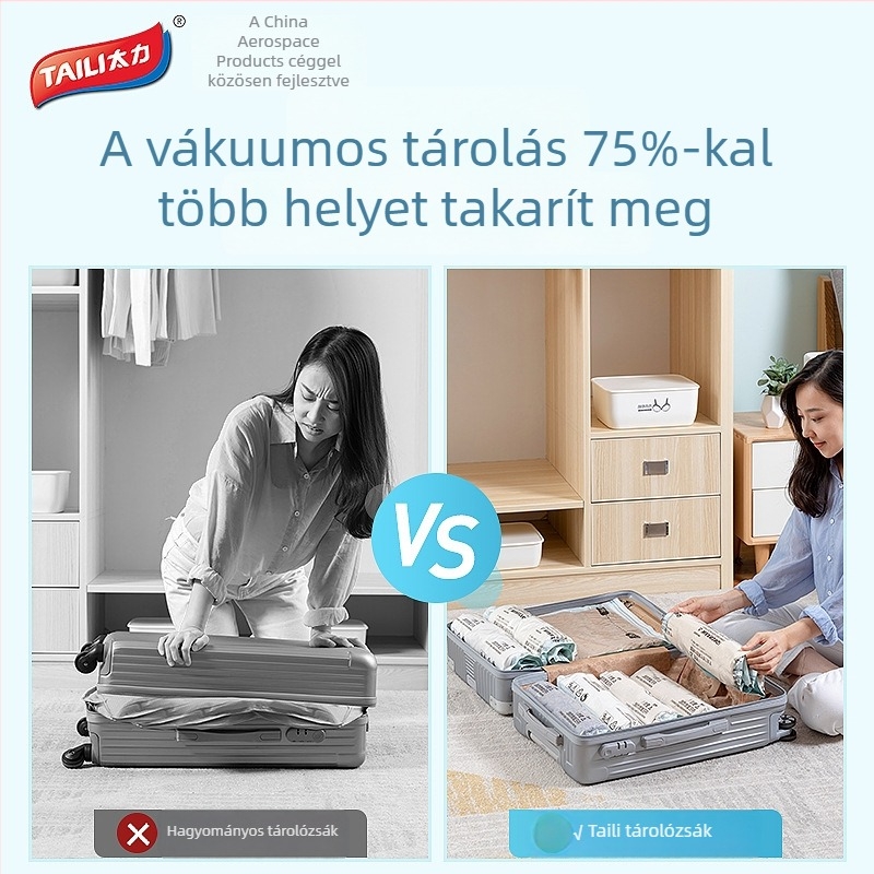 Egyedi kézi görgős vákuumtömítő tasak, vastagított ruhatároló, utazási tömörítés, OEM