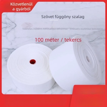Fehér függönyszalag, 8-10 cm széles, magas hőmérsékleten formázott perforált szövet szalag, koreai plisé dizájn, 100 m hosszú tekercs