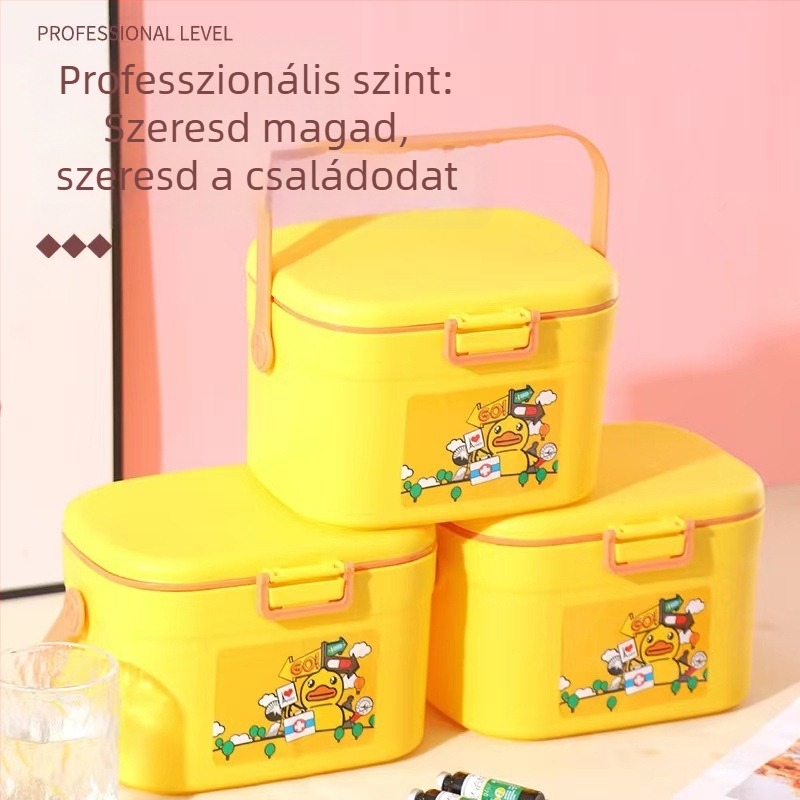 Műanyag többszintű közepes méretű gyógyszeres doboz rekeszekkel, hordozható elsősegély doboz otthoni használatra, nagy kapacitás