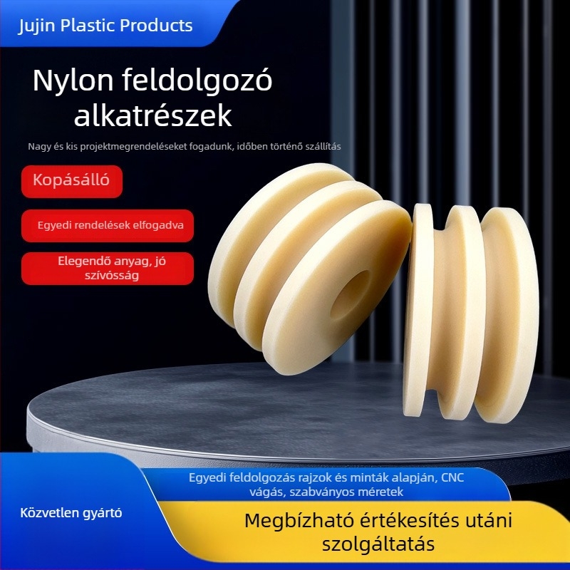 Fehér PA66 nylon sínvezető görgő gépekhez, nylon injekciós alkatrészek