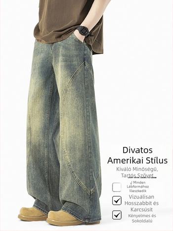 Férfi denimnadrág bambusz textúrával és amerikai stílusú diagonális vágási dizájnnal, tavasz 2026, kód HKN931
