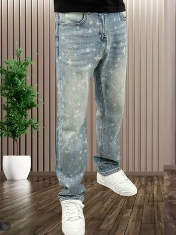 Férfi farmernadrág 2026 tavasz, amerikai stílusú, divatmárkás egyedi mintával, finom luxus, sokoldalú, mosott denim, egyenes szabás