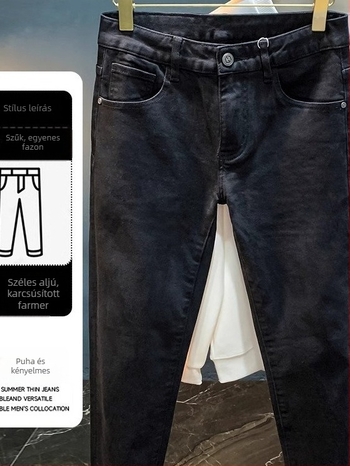 Márka nélküli fekete férfi farmernadrágok — slim fit, egyenes szárú, mindennapi pamutnadrág, őszi 2025