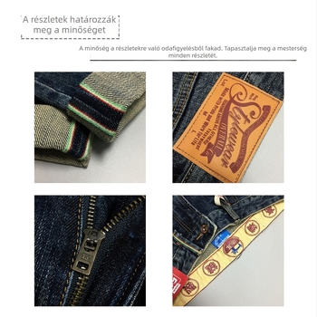 Vintage kék farmernadrág férfiaknak, 15 oz súlyú, magas minőség, enyhén laza egyenes szabás, hosszú nadrág