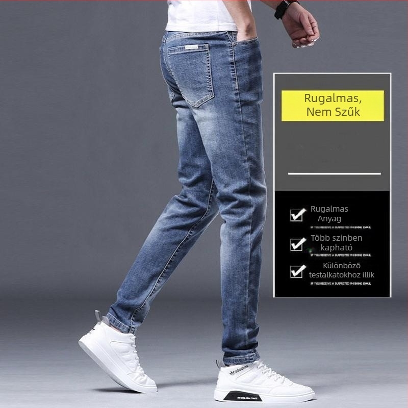 Férfi slim-fit farmernadrág, elasztikus és puha, sokoldalú, egyenes szabású, mindennapi viselet