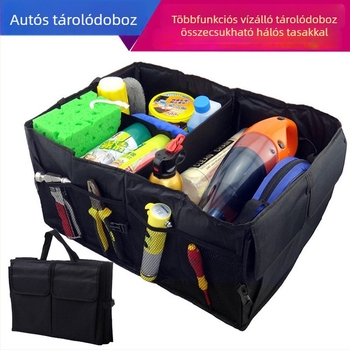 Autó csomagtartó rendező doboz, összecsukható vízálló tároló, hálós zsebbel