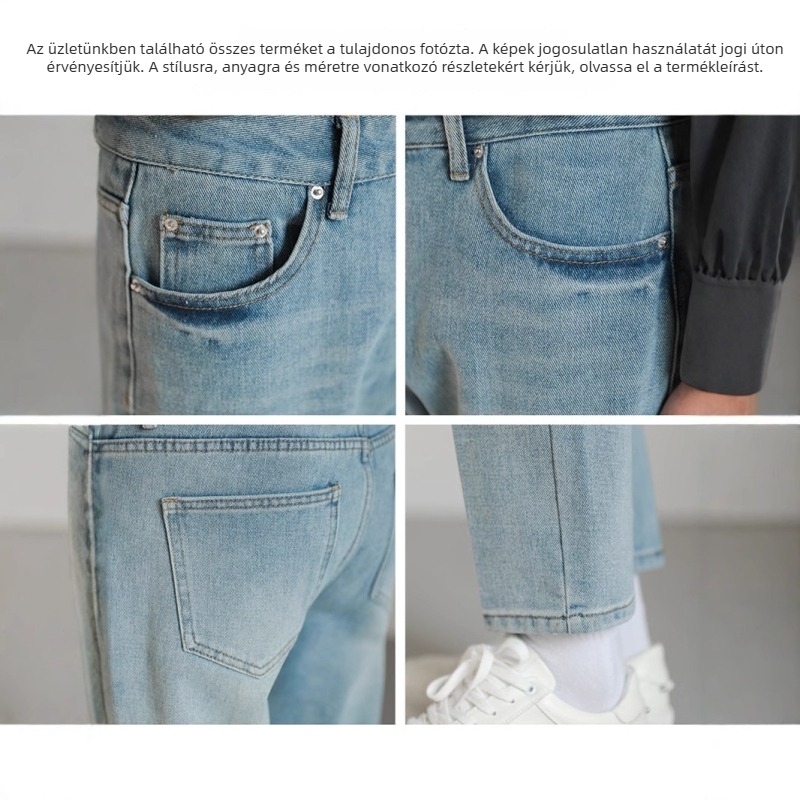 NBZ Koreai stílusú férfi slim cropped farmernadrág – egyenes szabás