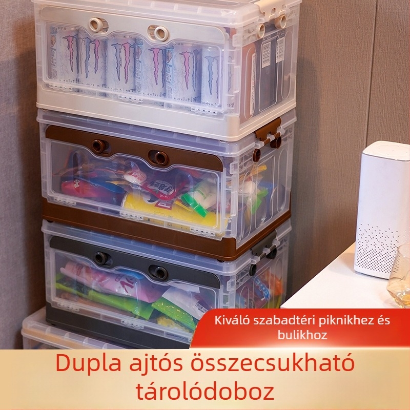 Összecsukható átlátszó tároló doboz kempingezéshez és otthonra – elől nyíló, többfunkciós szervező