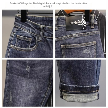 Férfiaknak szabadidő farmer, egyenes szárú, slim fit, kék kopott denim