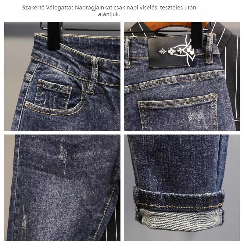 Férfiaknak szabadidő farmer, egyenes szárú, slim fit, kék kopott denim