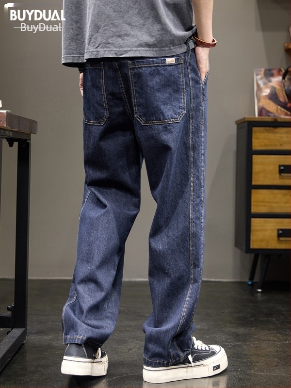 Férfi farmernadrág amerikai utcai stílusban, egyenes szabás, laza, széles szárú, vintage mosott casual nadrág