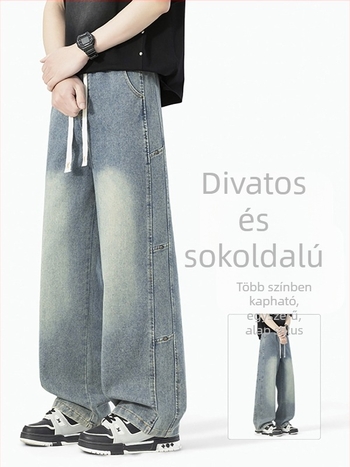 Denim farmernadrág, egyenes szárú, amerikai stílus, 2026 tavasz, uniszex, nagy méret HK9605
