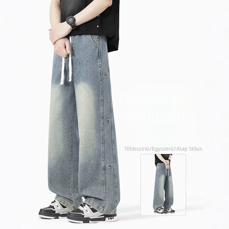 Denim farmernadrág, egyenes szárú, amerikai stílus, 2026 tavasz, uniszex, nagy méret HK9605