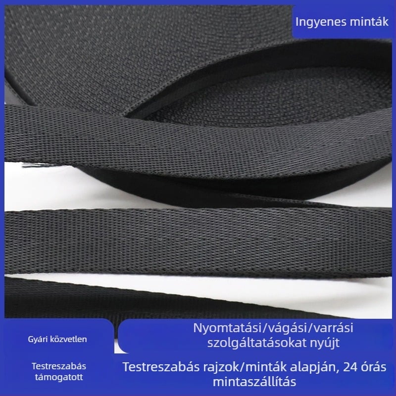 GRS-tanúsítvánnyal rendelkező újrahasznosított poliészter szalag halszálka mintával, sí-táskák vállpántjához, megvastagított és kopásálló