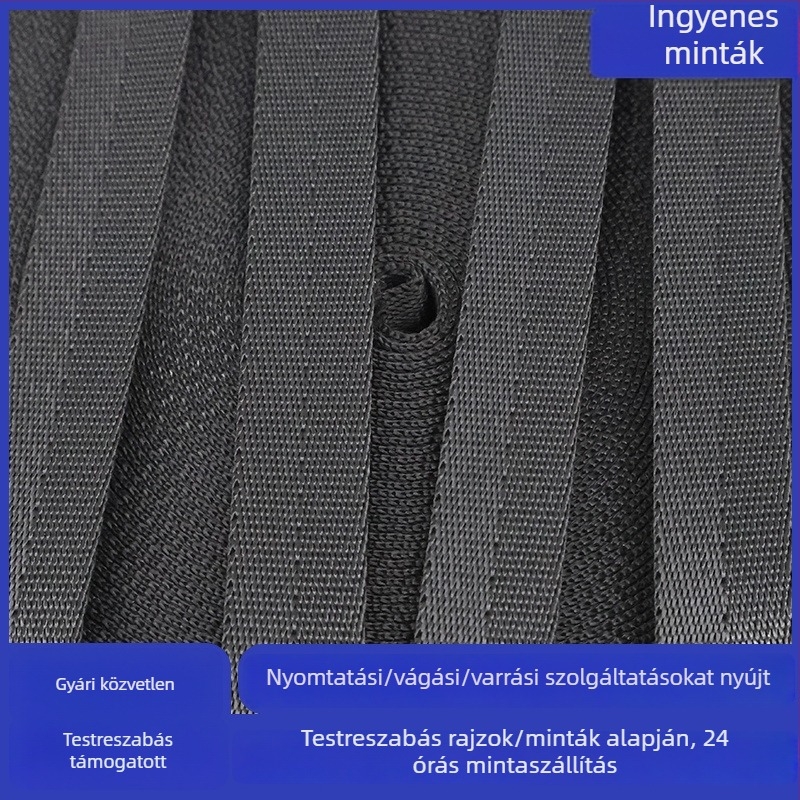 GRS-tanúsítvánnyal rendelkező újrahasznosított poliészter szalag halszálka mintával, sí-táskák vállpántjához, megvastagított és kopásálló