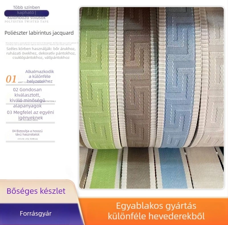 3,8 cm széles poliészter jacquard textilszalag egyszínű labirintus mintával, vállpántokhoz és táskákhoz