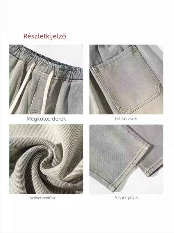 Férfi denimnadrág sárga iszapfestéssel, lazán szabott egyenes szabású, amerikai stílusú, retro streetwear