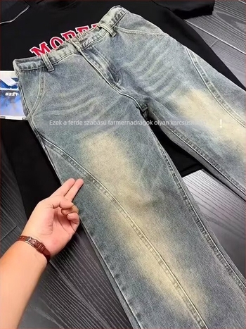 Férfi denimnadrág mikroflare-rel, középmagas derékvonal, egyenes bootcut szabás, őszi stílus