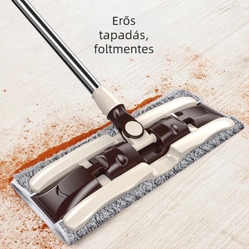 Lapos mop háztartási használatra, clip-es rögzítésű Chenille nedvszívó fej, kéz nélküli tisztítás, rozsdamentes acél nyél