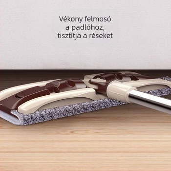 Lapos mop háztartási használatra, clip-es rögzítésű Chenille nedvszívó fej, kéz nélküli tisztítás, rozsdamentes acél nyél