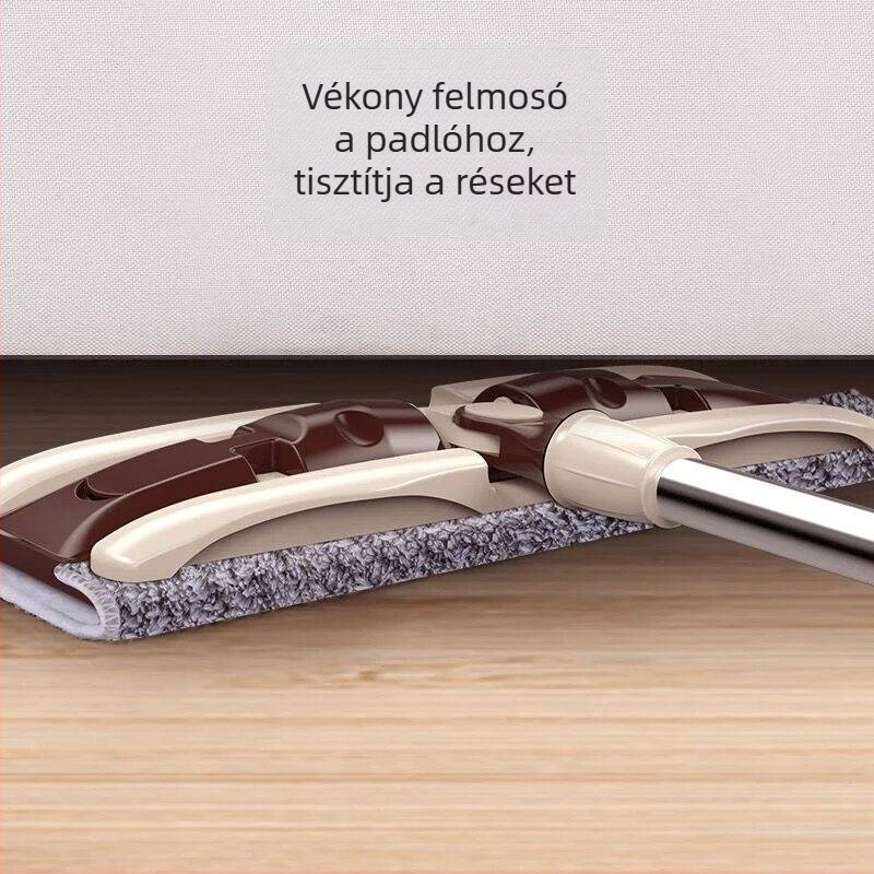 Lapos mop háztartási használatra, clip-es rögzítésű Chenille nedvszívó fej, kéz nélküli tisztítás, rozsdamentes acél nyél