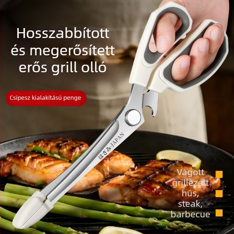 Koreai stílusú barbecue – többfunkciós rozsdamentes acél konyhai olló, három az egyben barbecue olló, háztartási steak- és zöldségolló