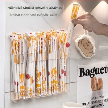 Falra szerelhető evőeszköz- és szívószál-tároló, fúrás nélkül, két szintes konyhai rendező