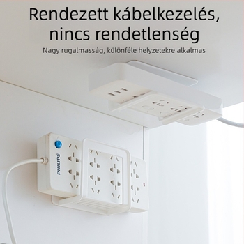 Minimalista falra szerelhető router szervező magasított védőperimmel, hely a set-top boxhoz és a tápegység elosztóhoz, többfunkciós otthoni polc
