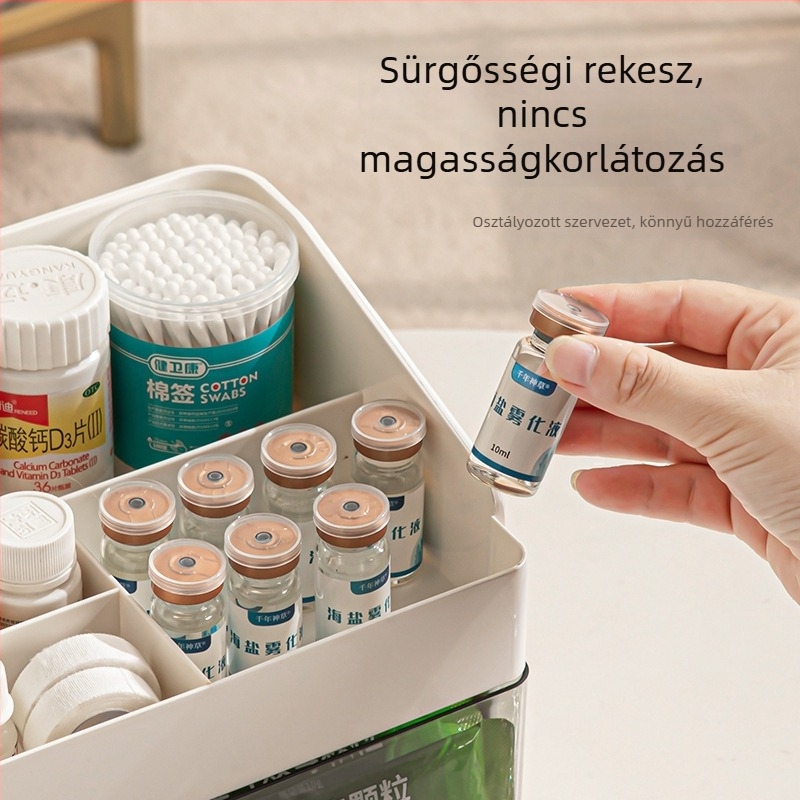 Otthoni gyógyszer-tároló doboz, több rekesz, nagy kapacitású fiókos szervező, asztali használatra és elsősegélyhez