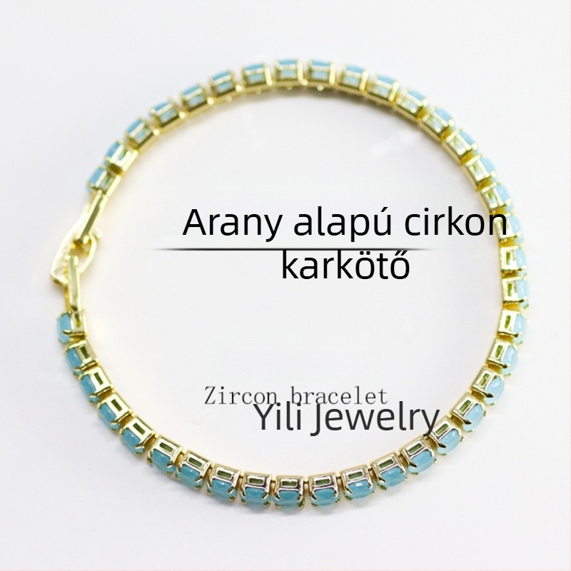 Kék cirkón karkötő - uniszex divat, eredeti dizájn, ajándék