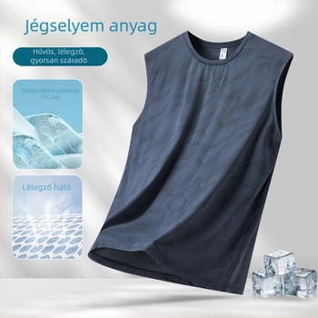 Férfi nyári gyorsan száradó Ice Silk felső, vékony alapréteg körkörös nyakkal, lélegző, ujj nélküli