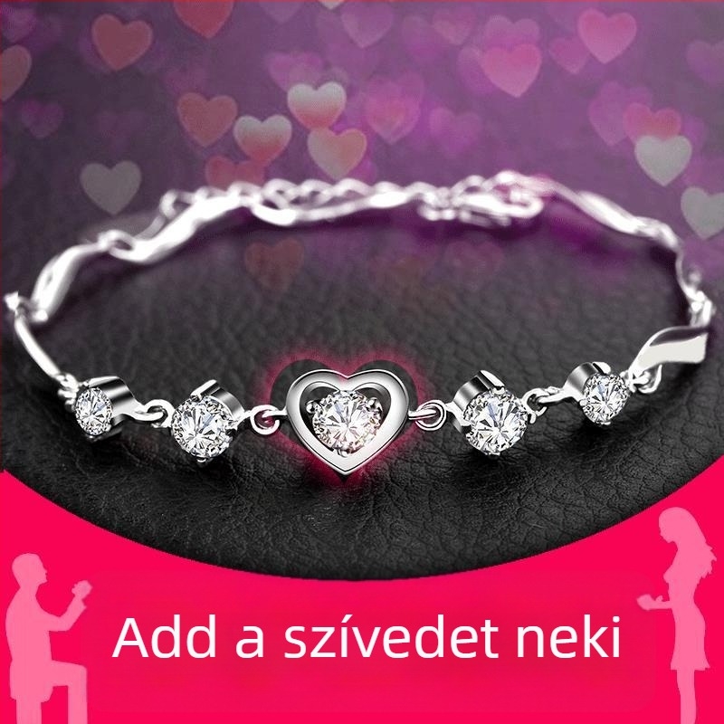 Ametiszt karkötő nőknek, szív alakú cirkónium kövek, természetes ékszer Koreai stílusban
