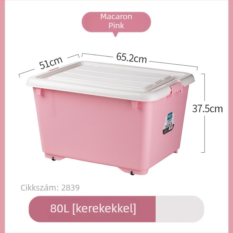 Camellia Nagy méretű műanyag tároló doboz fedővel ruhákhoz és játékokhoz, 80 L