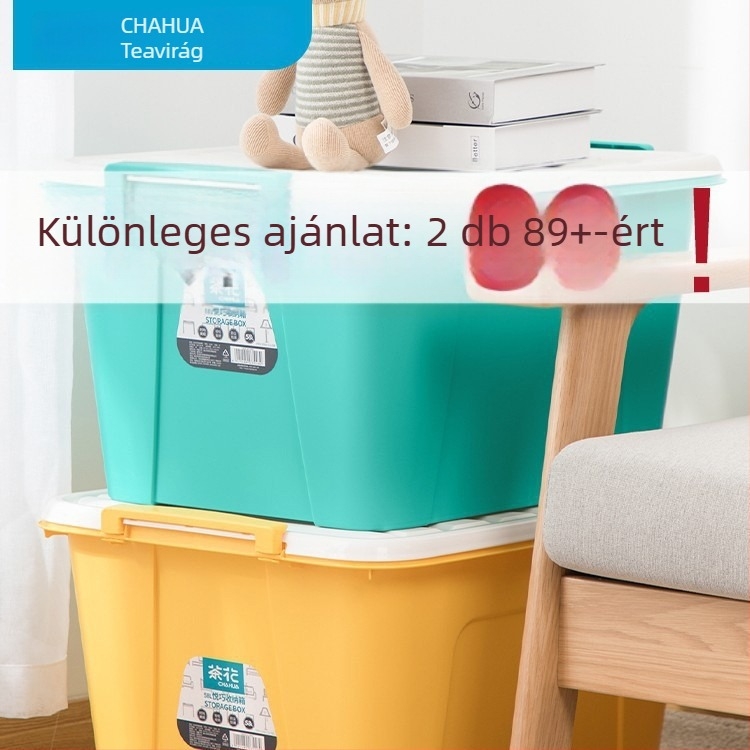 Camellia 68L Nagy műanyag tároló doboz fedővel ruhák, takarók és játékok számára – megerősített háztartási tároló
