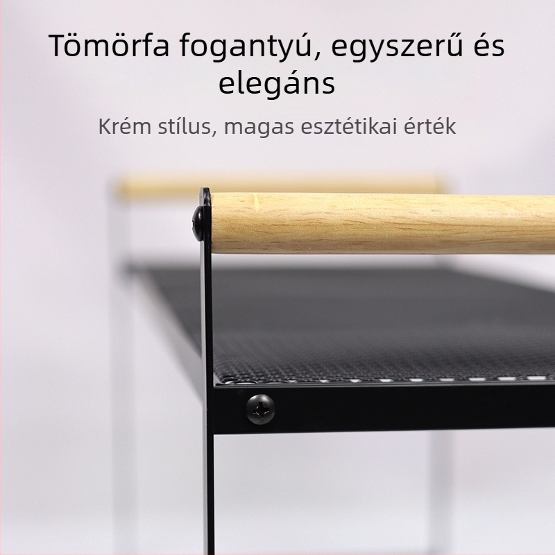 Vasból készült konyhai pulttároló edények és fűszerek számára, több szintes tároló és mosogató alatti polc.