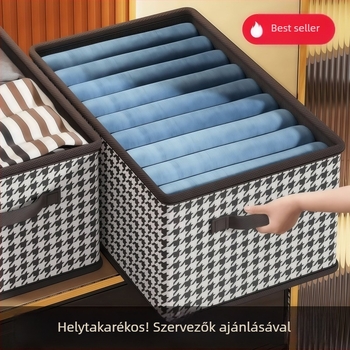 Houndstooth mintázatú tároló doboz, nagy kapacitású ruhatárhoz, tartós és multifunkcionális