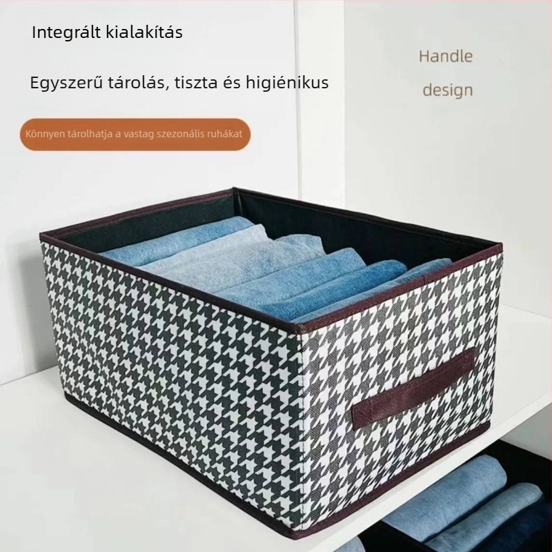 Houndstooth mintázatú tároló doboz, nagy kapacitású ruhatárhoz, tartós és multifunkcionális