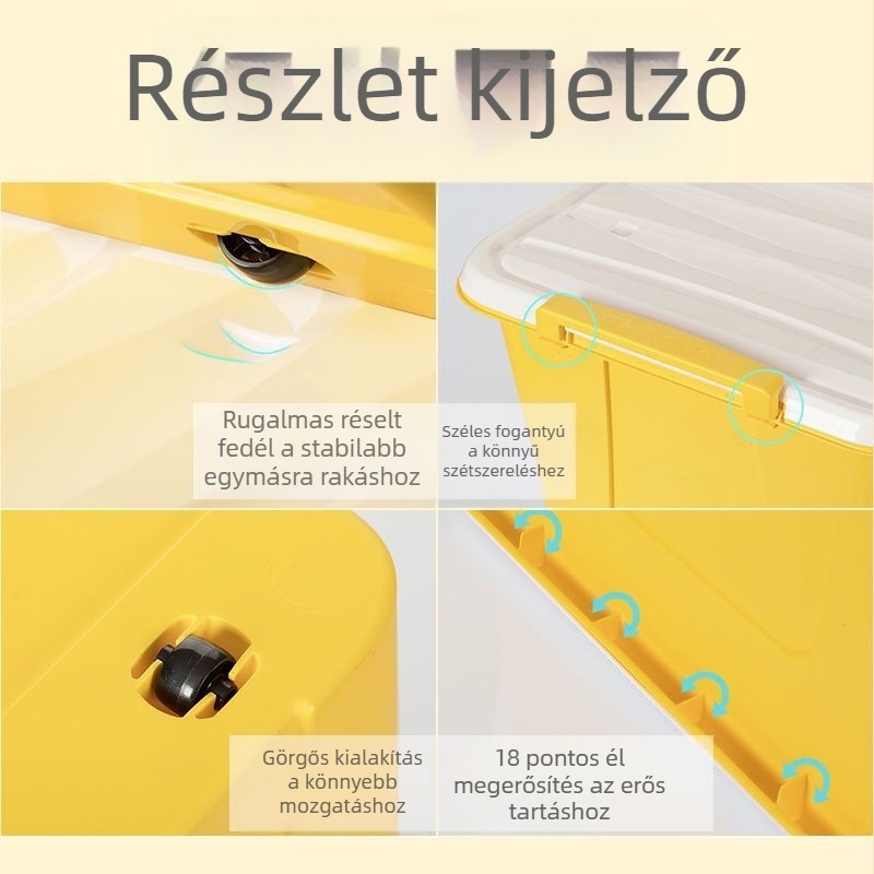 Camellia műanyag tároló doboz fedéllel és kerekekkel, nagy kapacitású, otthoni használatra, ruhákhoz és takarókhoz, 68L