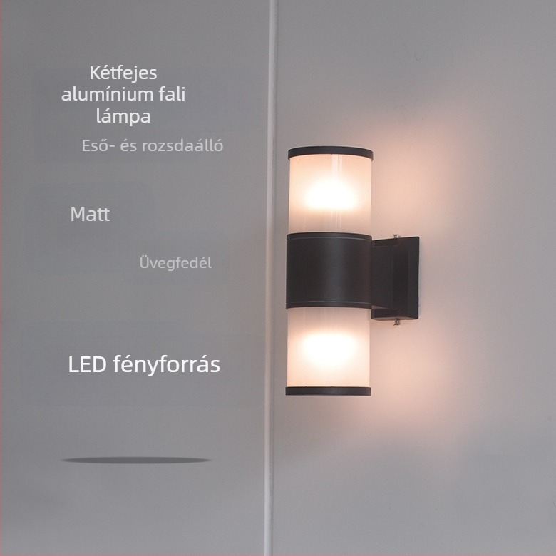 LED kültéri falikar, dupla fejjel, vízálló, fel- és lefelé világító, ajtóoszlopra, erkélyre és udvarra, E27 izzóval