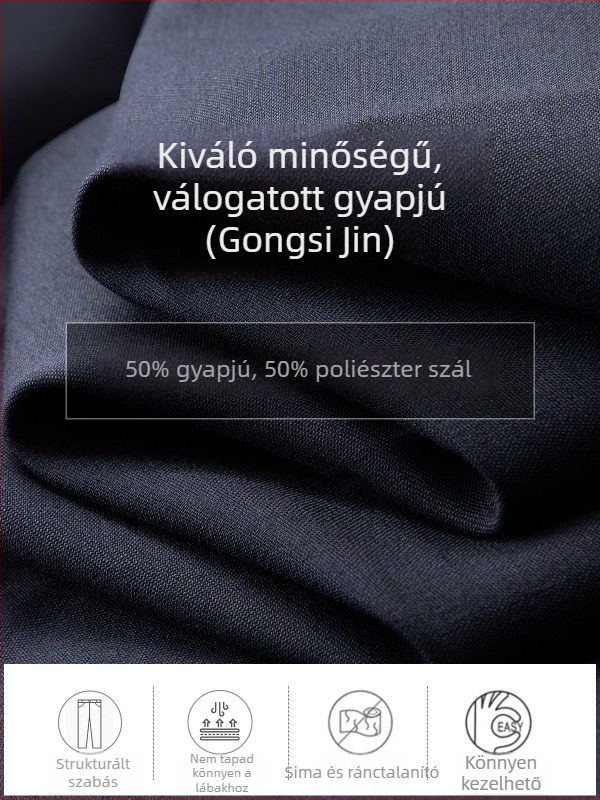 Prémium gyapjú férfi üzleti nadrág, formális viselethez, selymes drapírozással