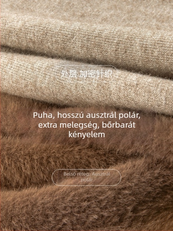 Férfi kötött mellény fleece-béléssel, meleg téli réteg, egyszínű, V-nyakú, karcsú szabás