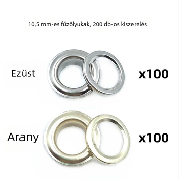 200 készlet 10,5 mm arany- és ezüstszínű fém szemlyuk készlet kézi preselő szerszámmal – cipőkhez, táskákhoz, kalapokhoz, övekhez, sátrakhoz és mások