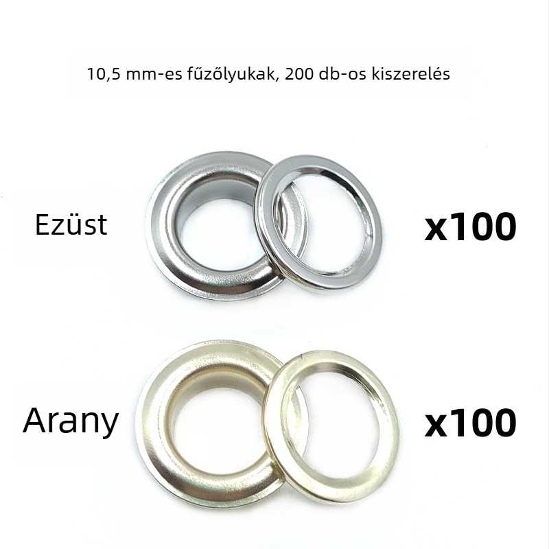200 készlet 10,5 mm arany- és ezüstszínű fém szemlyuk készlet kézi preselő szerszámmal – cipőkhez, táskákhoz, kalapokhoz, övekhez, sátrakhoz és mások