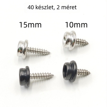 Réz csat gombok sátor és vászonhoz, rozsdamentes acél csavarokkal, nagy fehér csat, méretek 10 mm és 15 mm, 40 készlet